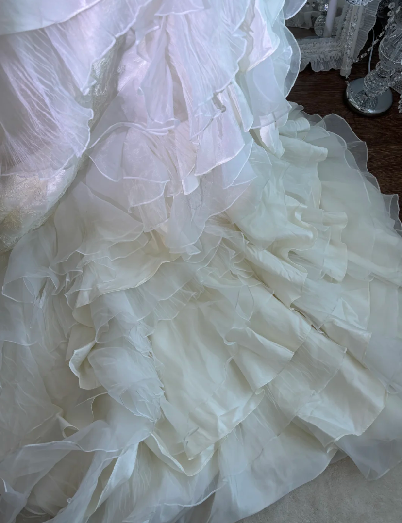 Fascinating Strapless Wedding Dress Beading Floral Ruffled Mermaid Bridal Dress GG7624