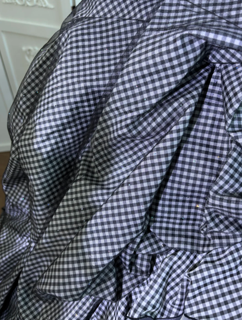 Adorable Strapless Black Prom Dress Bows Plaid A-Line Evening Dress GG7626