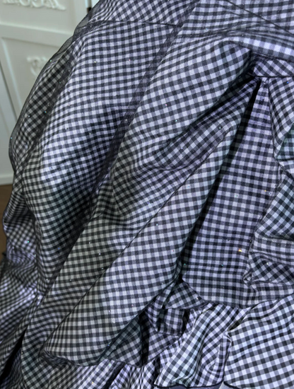Adorable Strapless Black Prom Dress Bows Plaid A-Line Evening Dress GG7626