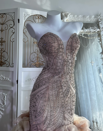 Gorgeous Sweetheart Apricot Prom Dress Beading Flowers Mermaid Evening Dress GG7627