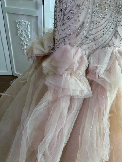 Gorgeous Sweetheart Apricot Prom Dress Beading Flowers Mermaid Evening Dress GG7627