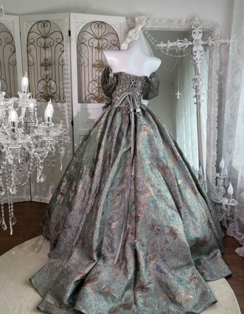 Ornate Off The Shoulder Prom Dress Beading Sequins Jacquard A-Line Evening Dress GG7628