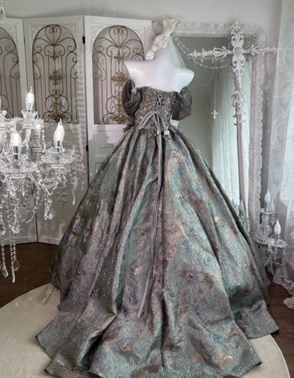 Ornate Off The Shoulder Prom Dress Beading Sequins Jacquard A-Line Evening Dress GG7628