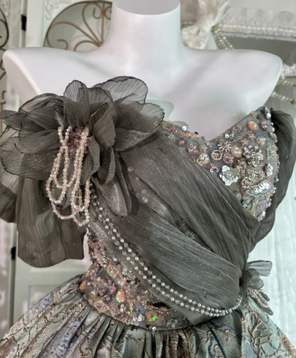 Ornate Off The Shoulder Prom Dress Beading Sequins Jacquard A-Line Evening Dress GG7628