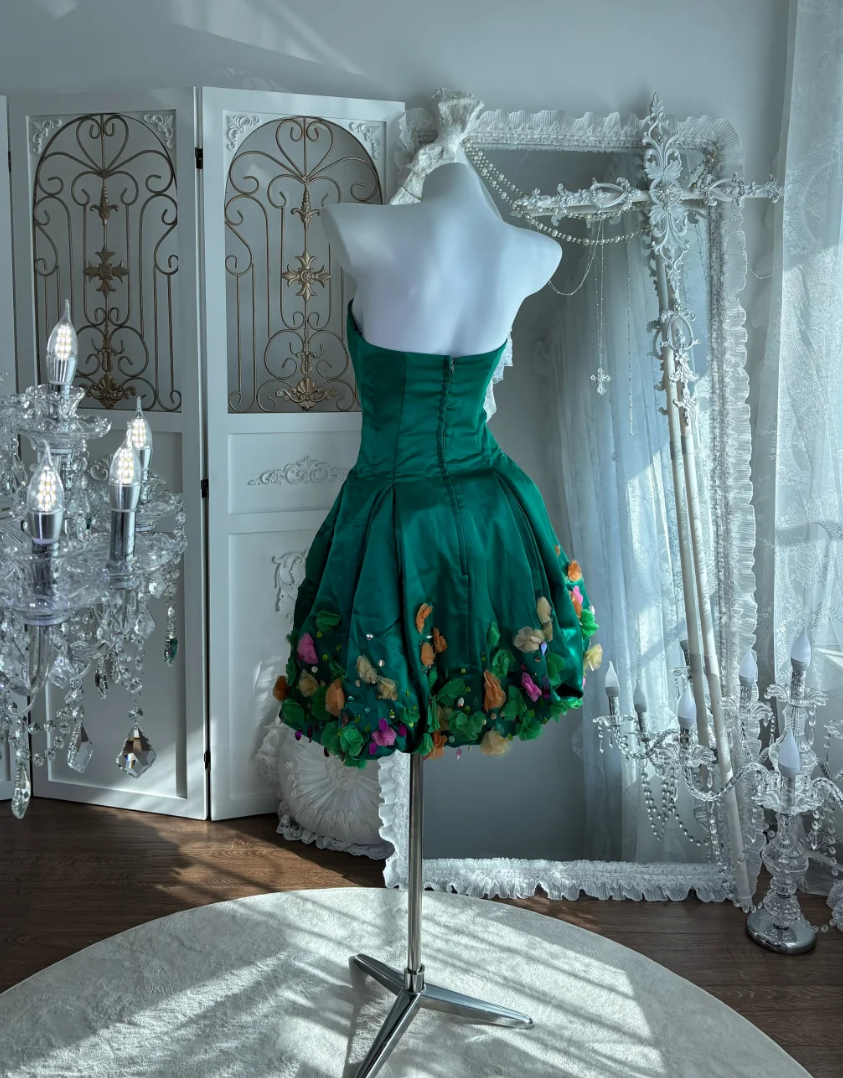 Retro Strapless Green Homecoming Dress Appliques Sequins A-Line Birthday Dress GG7629