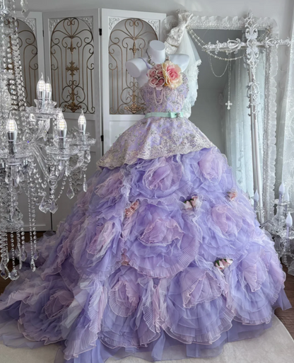 Fascinating One Shoulder Prom Dress Purple Flowers Sequins A-Line Evening Dress GG7631
