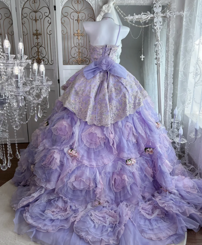 Fascinating One Shoulder Prom Dress Purple Flowers Sequins A-Line Evening Dress GG7631