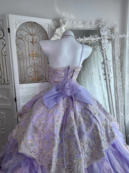 Fascinating One Shoulder Prom Dress Purple Flowers Sequins A-Line Evening Dress GG7631