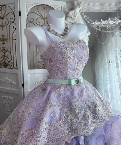 Fascinating One Shoulder Prom Dress Purple Flowers Sequins A-Line Evening Dress GG7631
