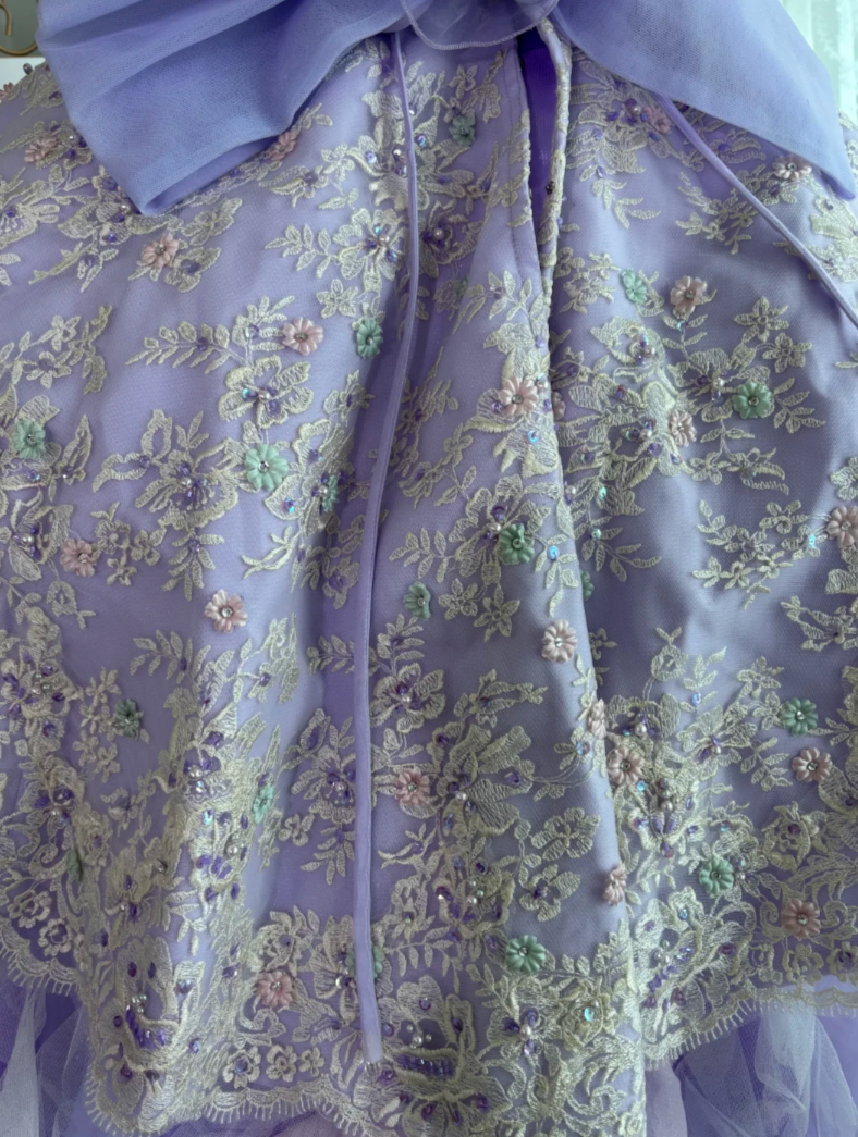 Fascinating One Shoulder Prom Dress Purple Flowers Sequins A-Line Evening Dress GG7631