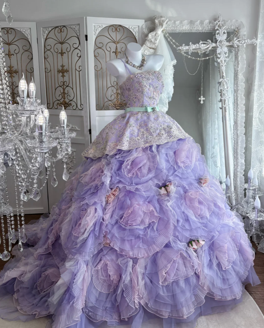 Fascinating One Shoulder Prom Dress Purple Flowers Sequins A-Line Evening Dress GG7631