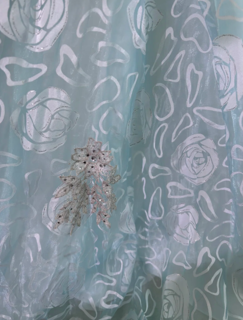 Attractive Spaghetti Straps Prom Dress Blue Flowers Crystals Mermaid Evening Dress GG7633