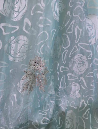 Attractive Spaghetti Straps Prom Dress Blue Flowers Crystals Mermaid Evening Dress GG7633
