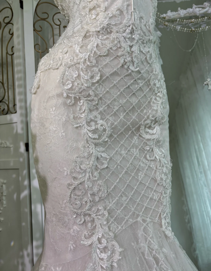 Graceful Off The Shoulder Wedding Dress Appliques Sequins Mermaid Bridal Dress GG7634