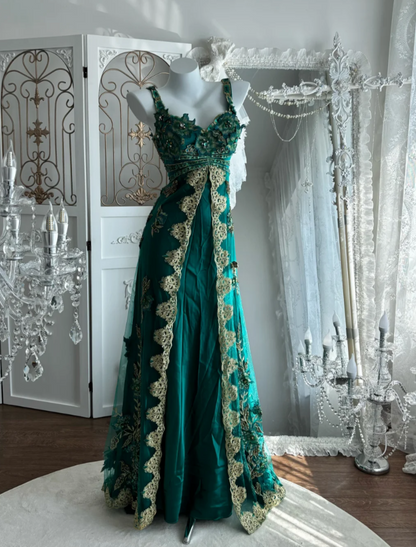 Romantic Spaghetti Straps Sequins Prom Dress Dark Appliques Crystals A-Line Evening Dress GG7637