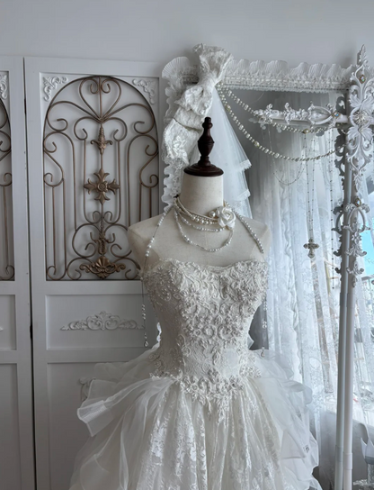 Glam Strapless White Tulle Homecoming Dress Appliques Sequins A-Line Birthday Dress GG7641