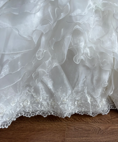 Elegant Strapless Ruffles Wedding Dress Sequins Appliques Mermaid Bridal Dress GG7642
