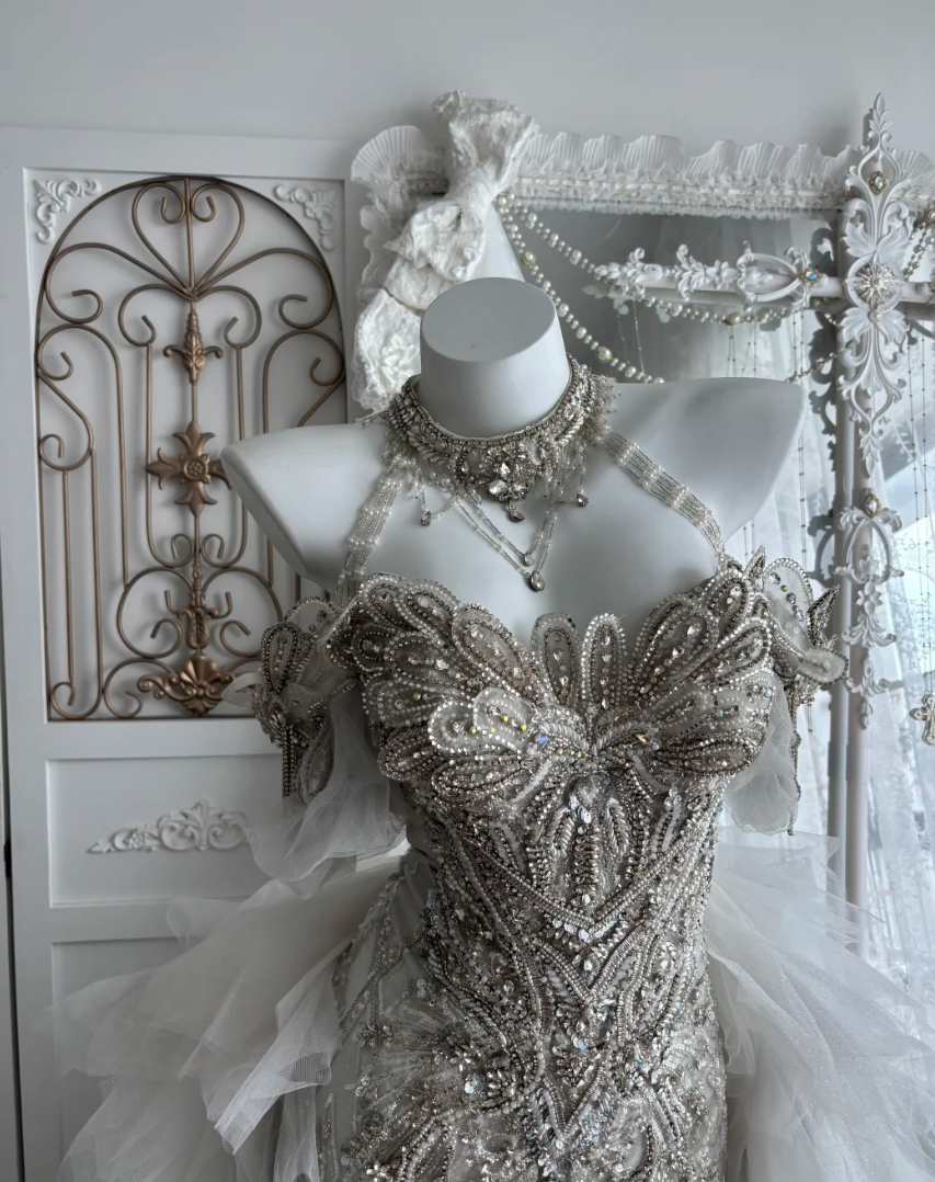Classical Off The Shoulder Wedding Dress With Train Beading Sequins Mermaid Bridal Dress GG7644