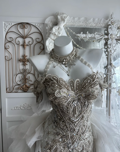 Classical Off The Shoulder Wedding Dress With Train Beading Sequins Mermaid Bridal Dress GG7644