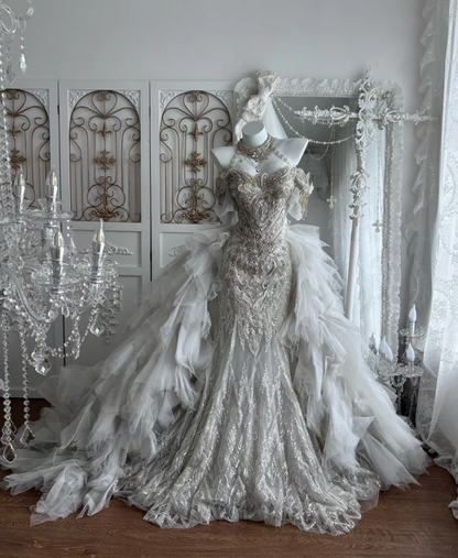 Classical Off The Shoulder Wedding Dress With Train Beading Sequins Mermaid Bridal Dress GG7644