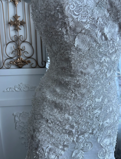 Beautiful Strapless Appliques Wedding Dress Sequins Tulle Mermaid Bridal Dress GG7650