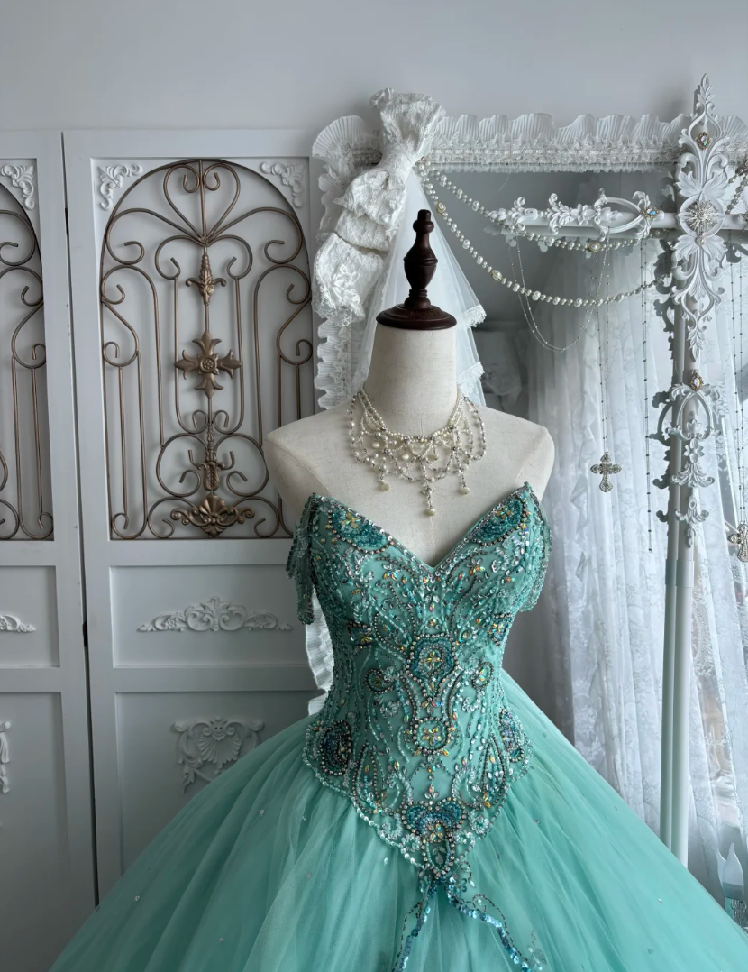 Unique Off The Shoulder Green Prom Dress Beading Tulle A-Line Evening Dress GG7651