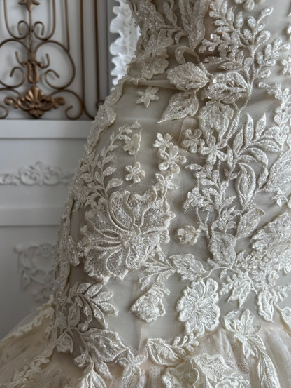 Elegant Jewel Neck Wedding Dress Appliques Tulle Mermaid Bridal Dress GG7652