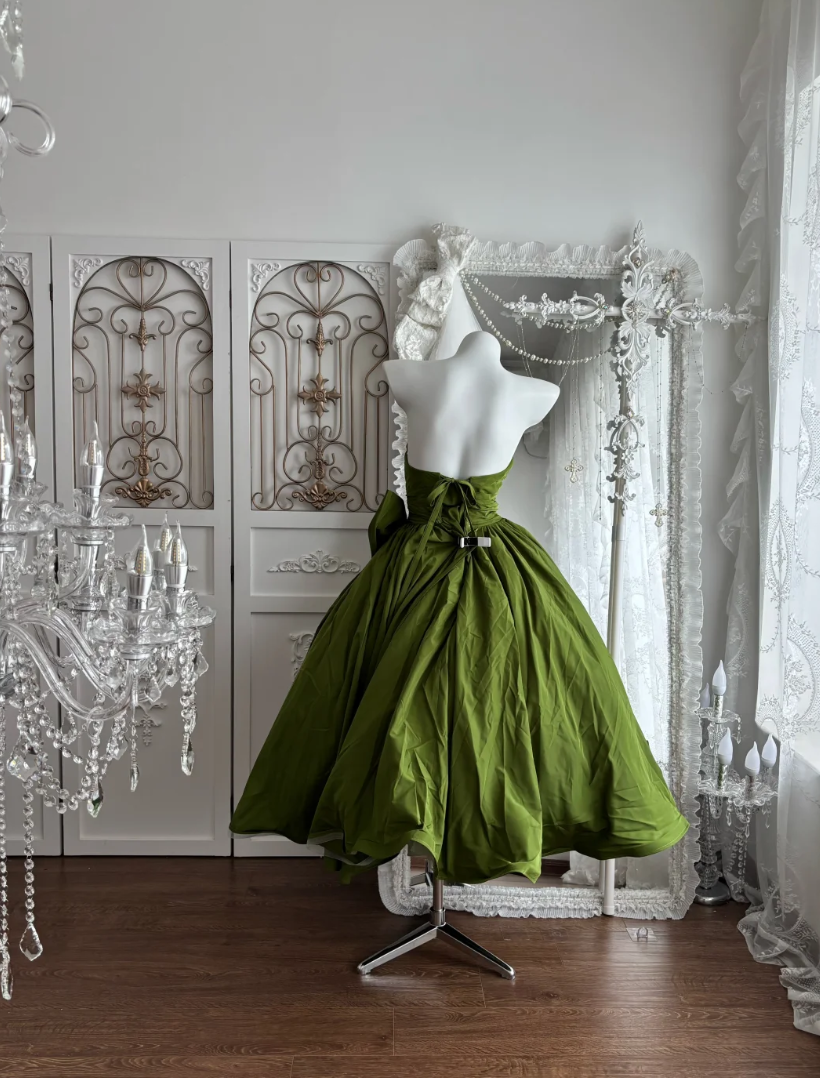 Classical Strapless Green Prom Dress Bow A-Line Evening Dress GG7661