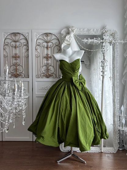 Classical Strapless Green Prom Dress Bow A-Line Evening Dress GG7661