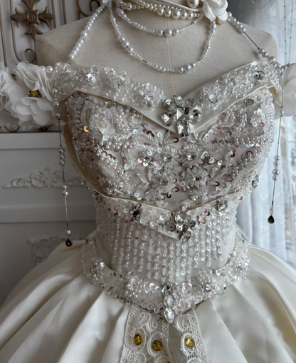 Alluring Off The Shoulder Wedding Dress Rhinestones Sequins A-Line Bridal Dress GG7663