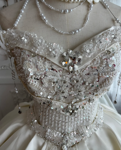 Alluring Off The Shoulder Wedding Dress Rhinestones Sequins A-Line Bridal Dress GG7663