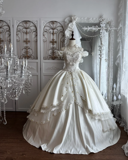 Alluring Off The Shoulder Wedding Dress Rhinestones Sequins A-Line Bridal Dress GG7663