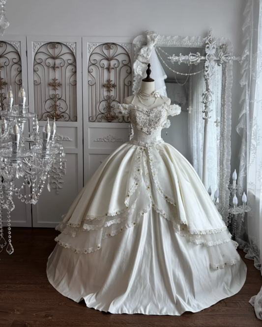 Alluring Off The Shoulder Wedding Dress Rhinestones Sequins A-Line Bridal Dress GG7663
