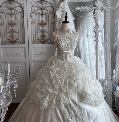 Unique Strapless Wedding Dress Rhinestones Appliques A-Line Bridal Dress GG7664