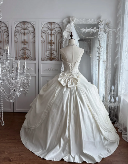 Graceful Strapless Wedding Dress Rhinestones Appliques A-Line Bridal Dress GG7665