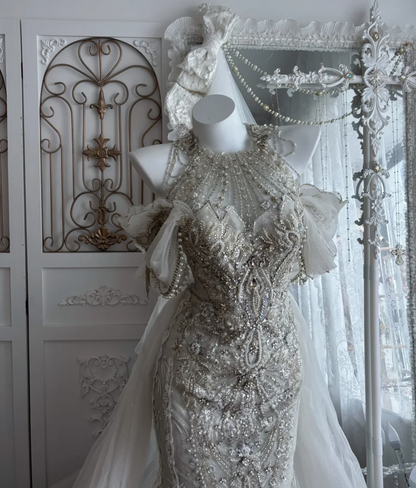 Sparkling Halter Neck Wedding Dress With Train Beading Rhinestones Mermaid Bridal Dress GG7667