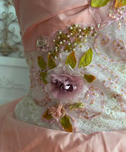 Vintage Strapless Pink Prom Dress Appliques Lace Sequins A-Line Evening Dress GG7668