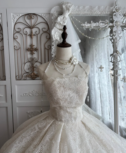 Glam Strapless Wedding Dress Lace Tiered A-Line Bridal Dress GG7669