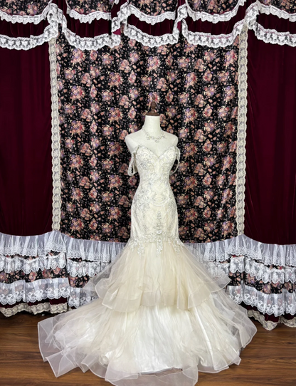 Enchanting Off The Shoulder Wedding Dress Sequins Tulle Mermaid Bridal Dress GG7670