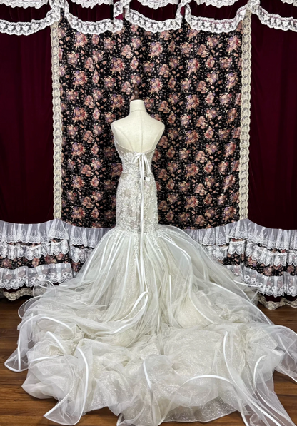 Alluring Strapless Beading Wedding Dress Sequins Tulle Mermaid Bridal Dress GG7671