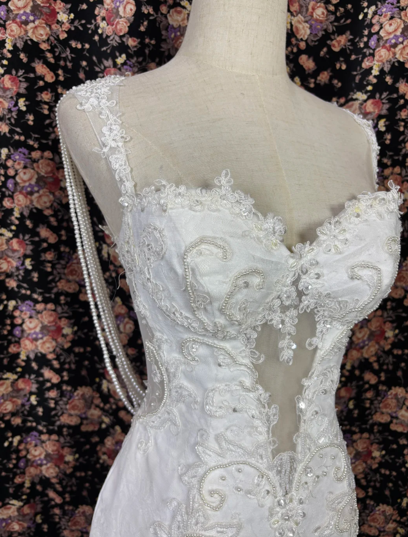 Trendy Square Neck Wedding Dress Appliques Beading Mermaid Bridal Dress GG7674