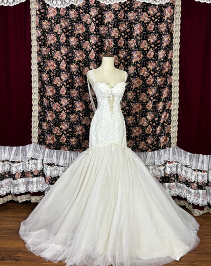 Trendy Square Neck Wedding Dress Appliques Beading Mermaid Bridal Dress GG7674