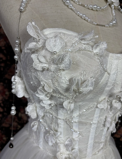 Romantic Strapless Lace Homecoming Dress Appliques Tulle A-Line Birthday Dress GG7676