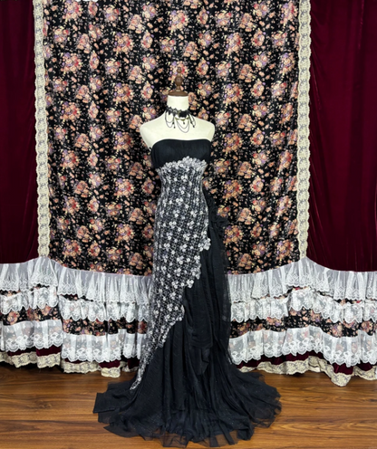 Retro Strapless Black Prom Dress Appliques Sequins A-Line Evening Dress GG7678