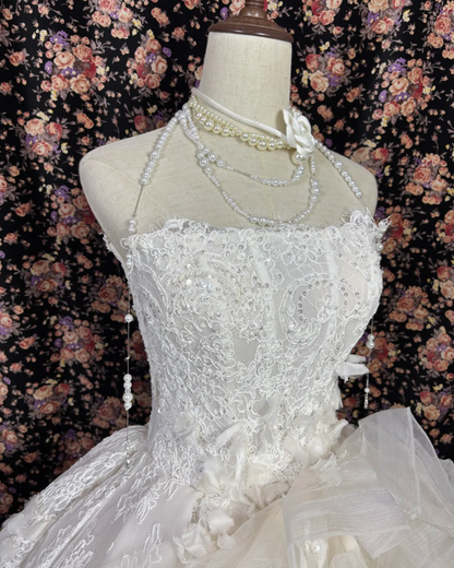 Chic Strapless Wedding Dress Appliques Sequins A-Line Bridal Dress GG7682