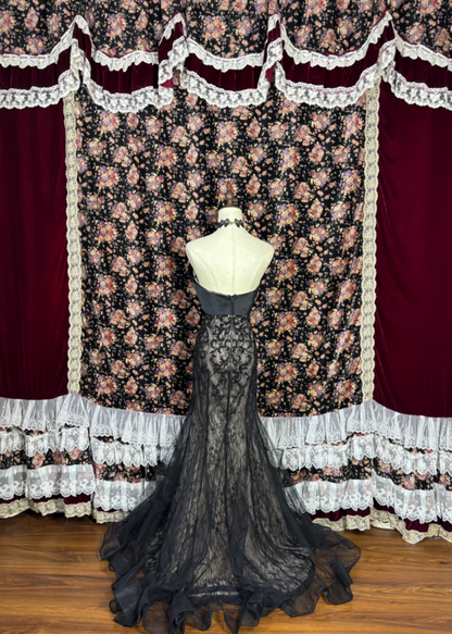 Playful Strapless Black Prom Dress Bow Beading Mermaid Evening Dress GG7687