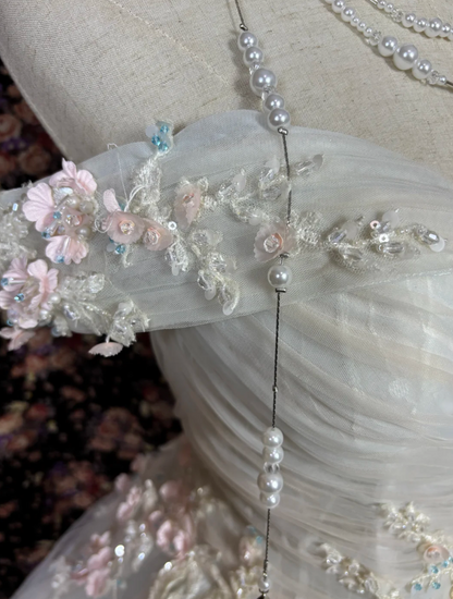 Glam Off The Shoulder Wedding Dress Floral Sequins Tulle A-Line Bridal Dress GG7688
