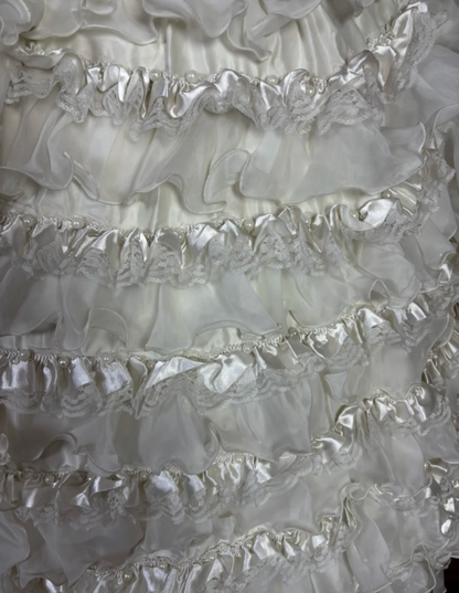 Vintage Off The Shoulder Wedding Dress Pearls Lace Ruffles A-Line Bridal Dress GG7689