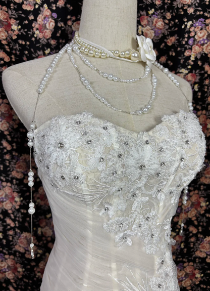 Classical Strapless Tiered Wedding Dress Appliques Slit Mermaid Bridal Dress GG7690