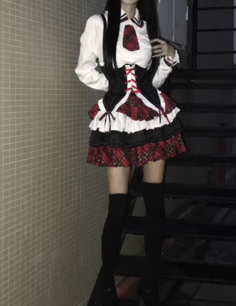 Glam Long Sleeve Homecoming Dress Plaid Tiered A-Line Birthday Dress GG7693